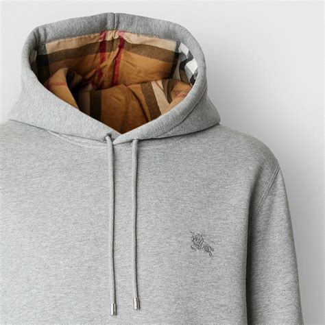 Embroidered EKD Cotton Blend Hoodie in Pale grey melange